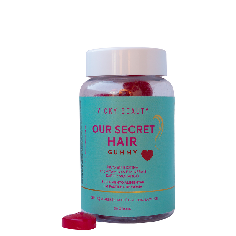 OUR SECRET HAIR - 12 Vitaminas e Minerais Sabor Morango (30 gomas)